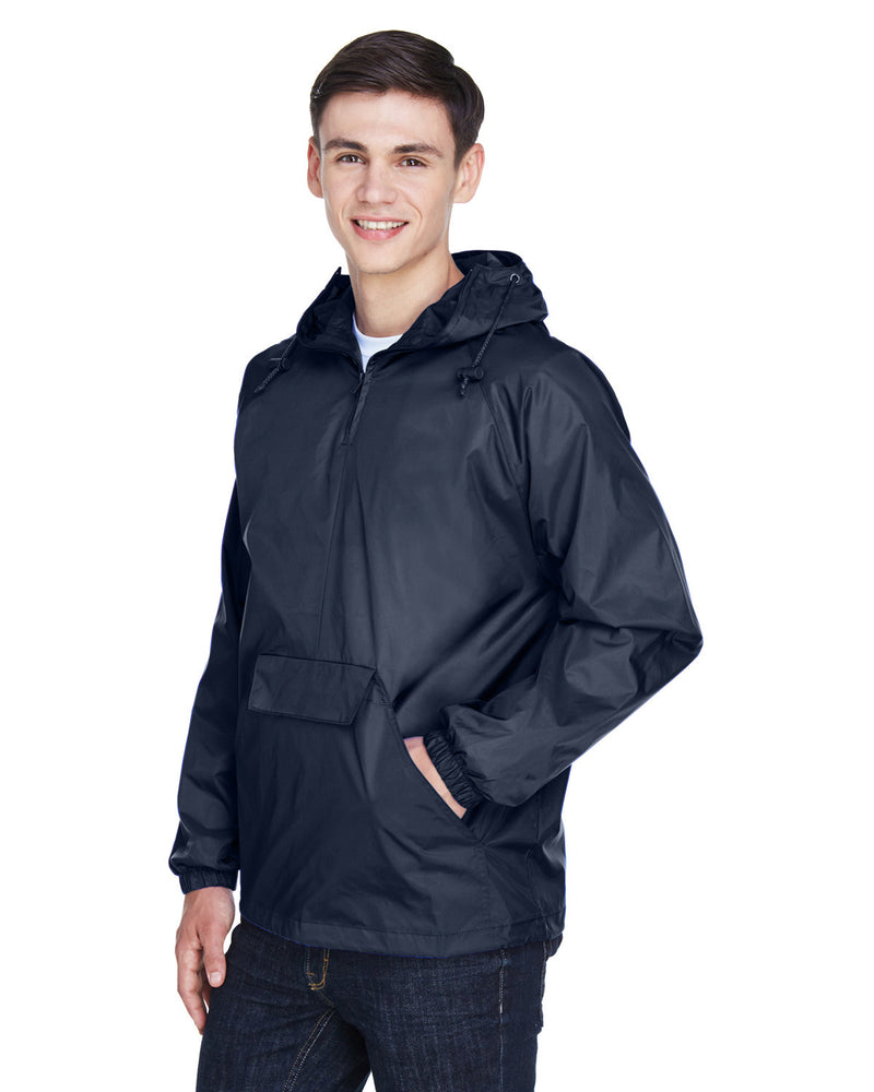 UltraClub Adult Quarter-Zip Hooded Pullover Pack-Away Jacket