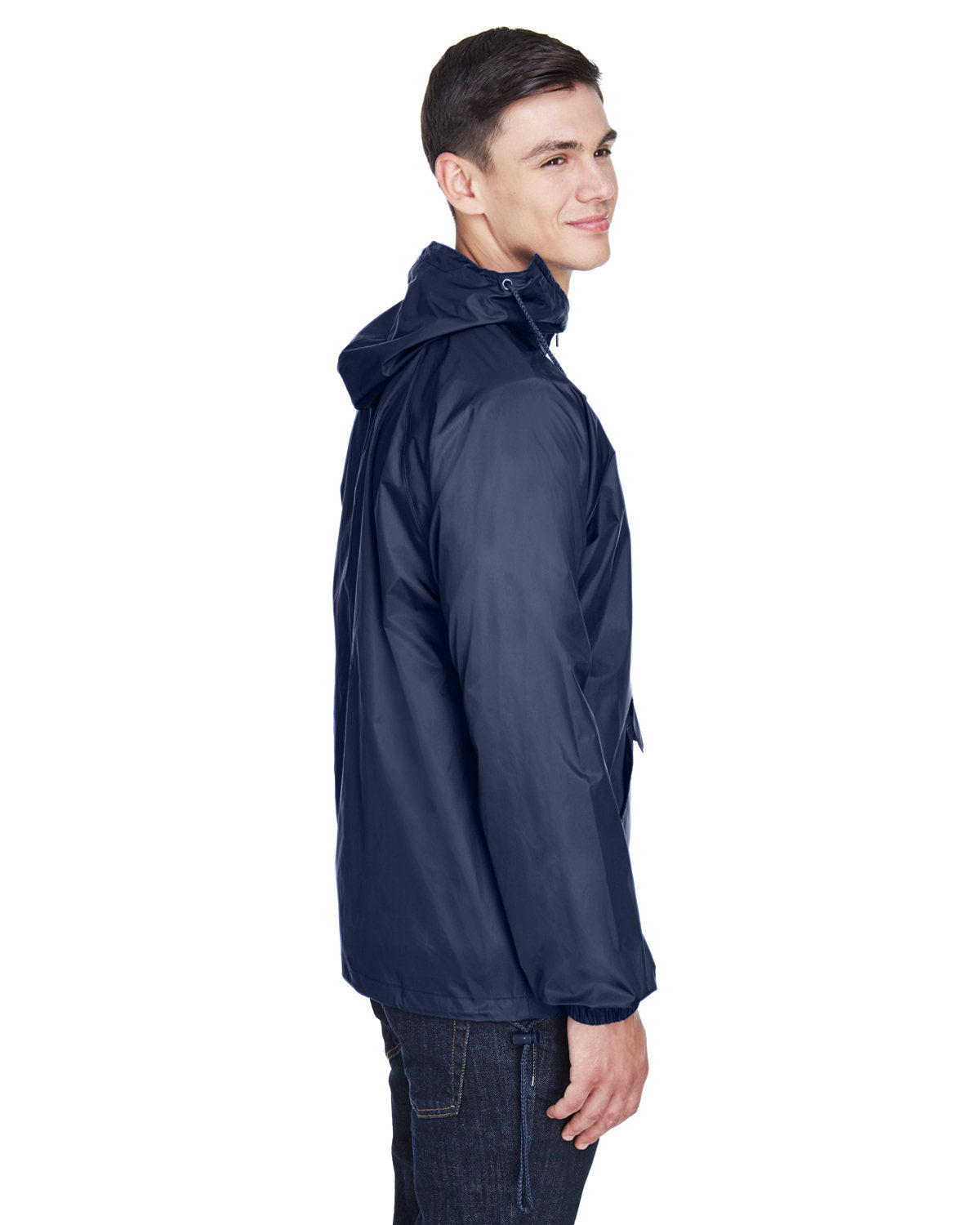 UltraClub Adult Quarter-Zip Hooded Pullover Pack-Away Jacket UltraClub