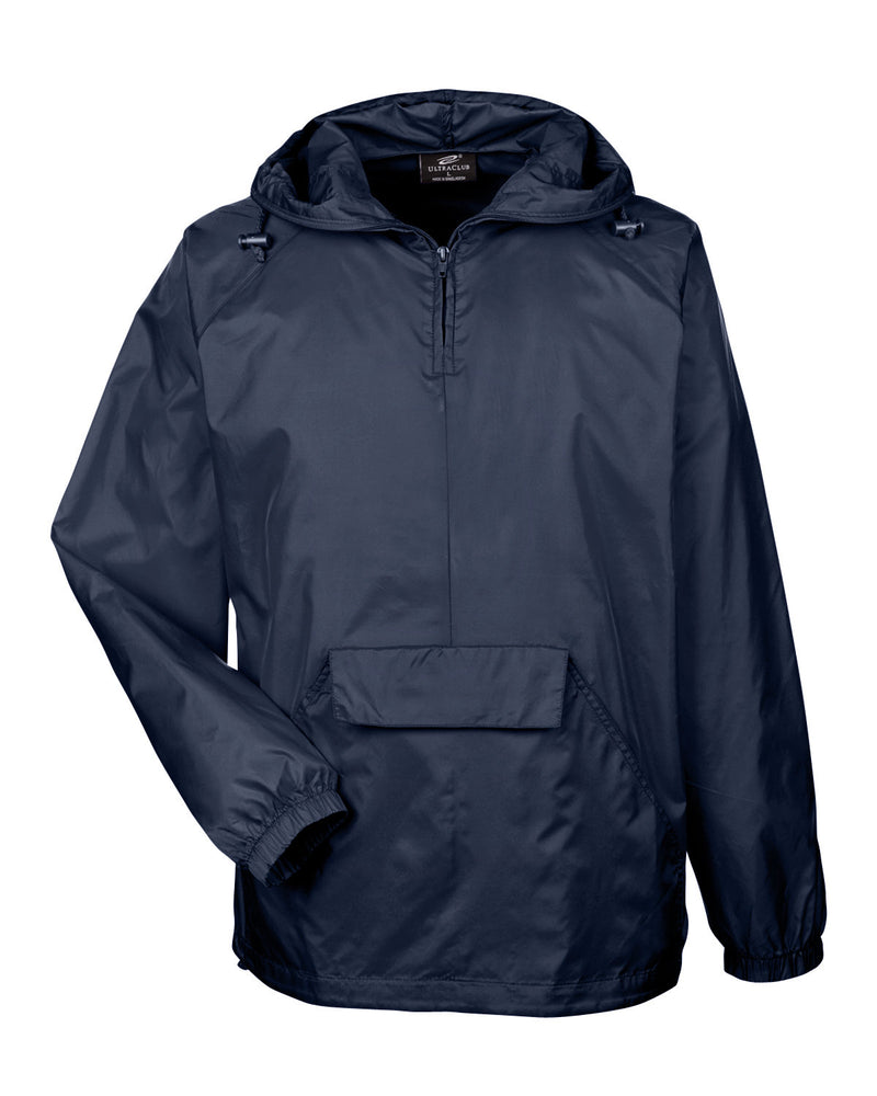 UltraClub Adult Quarter-Zip Hooded Pullover Pack-Away Jacket