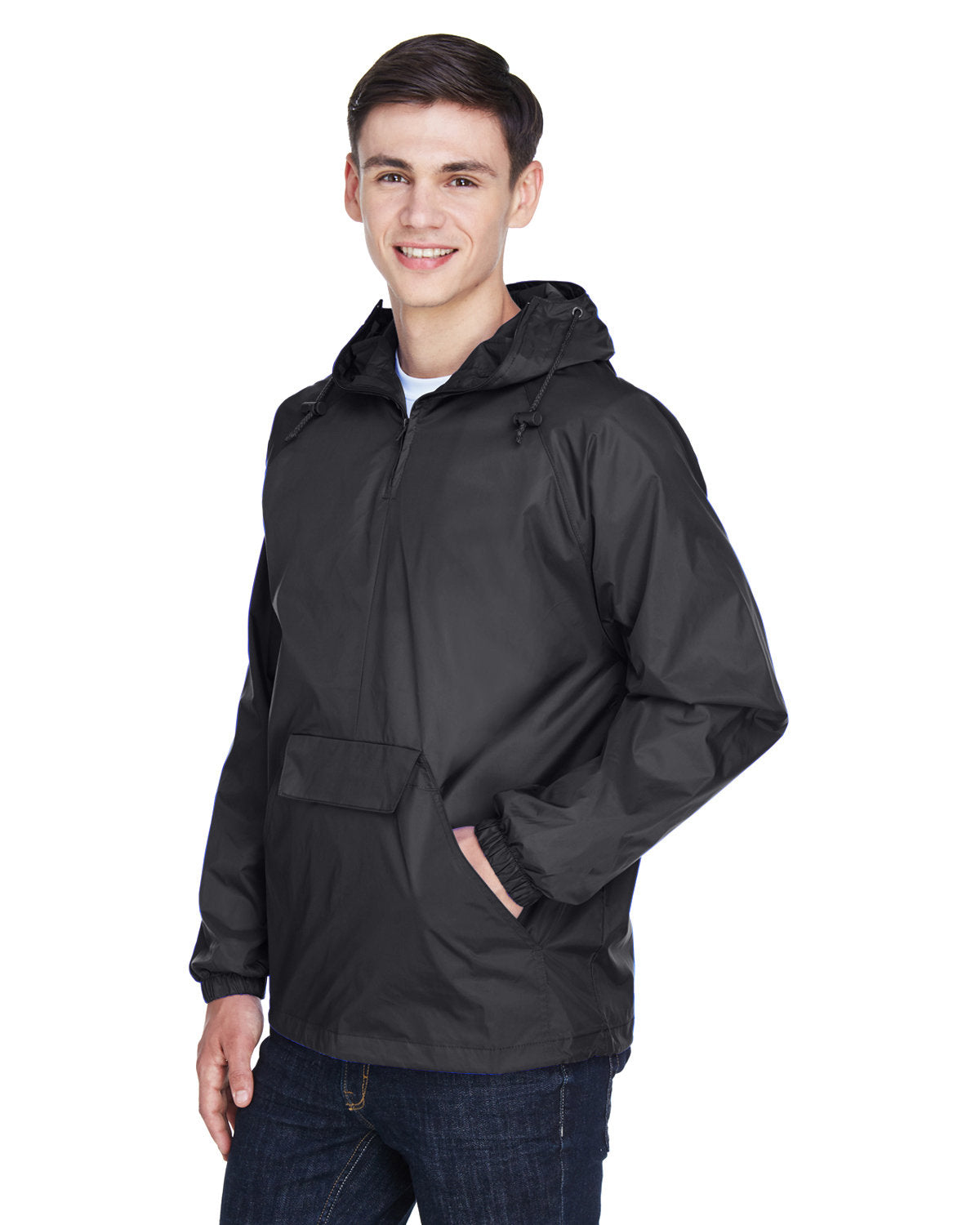 UltraClub Adult Quarter-Zip Hooded Pullover Pack-Away Jacket UltraClub