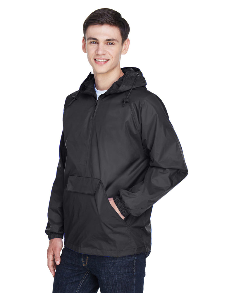 UltraClub Adult Quarter-Zip Hooded Pullover Pack-Away Jacket