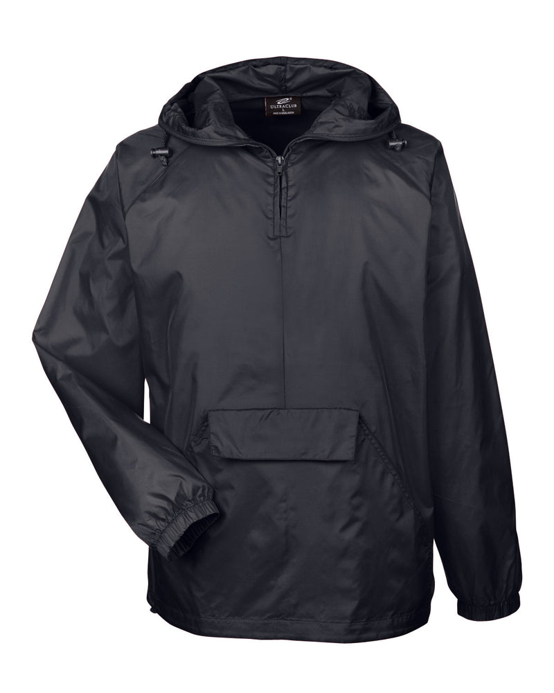 UltraClub Adult Quarter-Zip Hooded Pullover Pack-Away Jacket