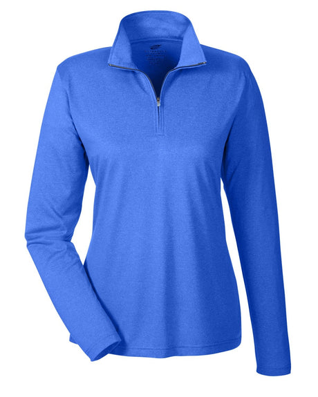 UltraClub Ladies' Cool & Dry Heathered Performance Quarter-Zip UltraClub
