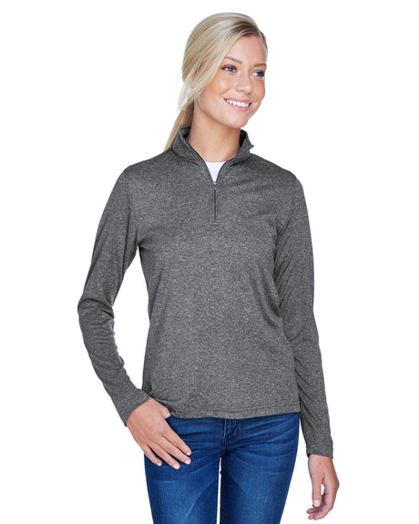 UltraClub Ladies' Cool & Dry Heathered Performance Quarter-Zip UltraClub