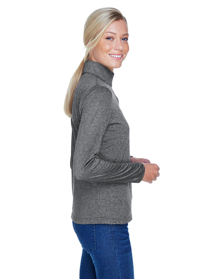 UltraClub Ladies' Cool & Dry Heathered Performance Quarter-Zip UltraClub