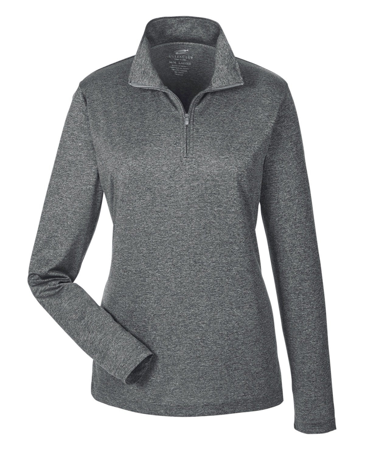 UltraClub Ladies' Cool & Dry Heathered Performance Quarter-Zip UltraClub