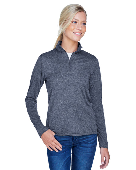 UltraClub Ladies' Cool & Dry Heathered Performance Quarter-Zip UltraClub