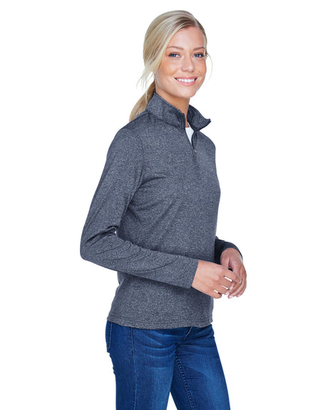 UltraClub Ladies' Cool & Dry Heathered Performance Quarter-Zip UltraClub