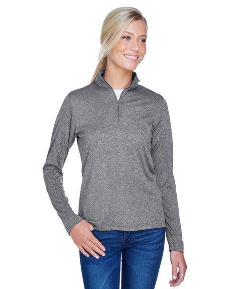 UltraClub Ladies' Cool & Dry Heathered Performance Quarter-Zip UltraClub
