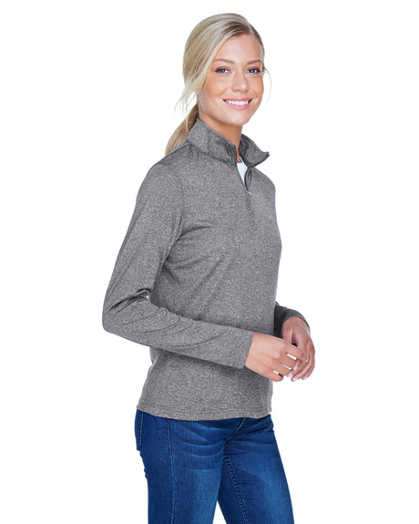 UltraClub Ladies' Cool & Dry Heathered Performance Quarter-Zip UltraClub