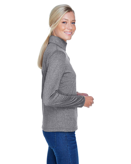 UltraClub Ladies' Cool & Dry Heathered Performance Quarter-Zip UltraClub