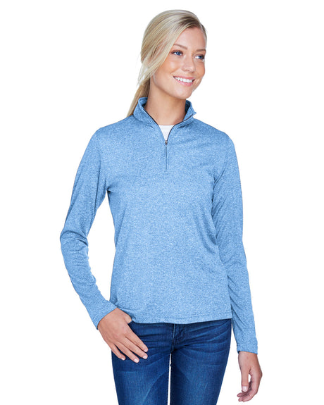 UltraClub Ladies' Cool & Dry Heathered Performance Quarter-Zip UltraClub