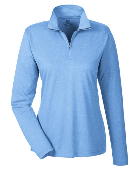 UltraClub Ladies' Cool & Dry Heathered Performance Quarter-Zip UltraClub