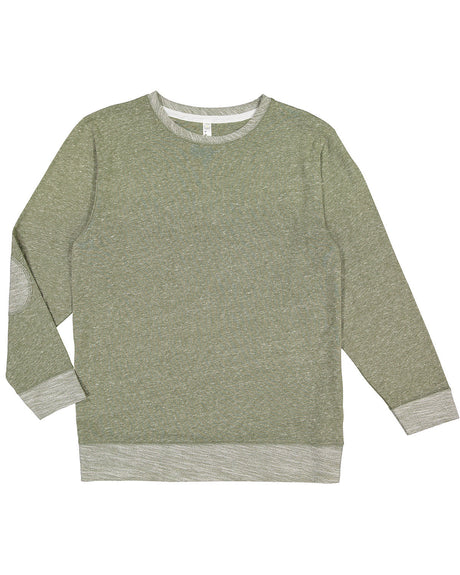 LAT Adult Harborside Melange French Terry Crewneck with Elbow Patches LAT