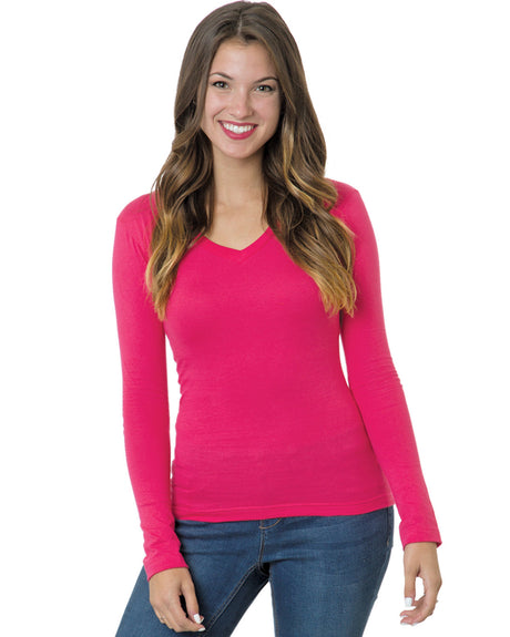 Bayside Junior's 4.2 oz., Fine Jersey Long-Sleeve V-Neck T-Shirt Bayside
