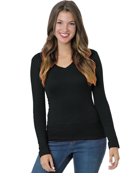Bayside Junior's 4.2 oz., Fine Jersey Long-Sleeve V-Neck T-Shirt Bayside