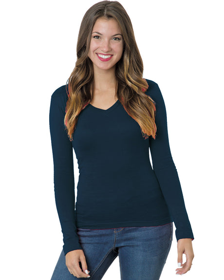 Bayside Junior's 4.2 oz., Fine Jersey Long-Sleeve V-Neck T-Shirt Bayside