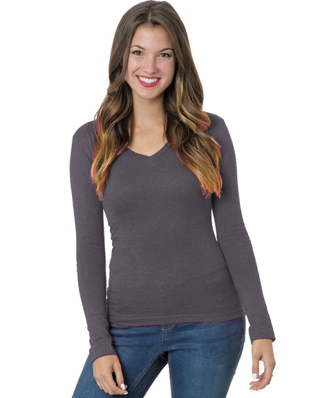 Bayside Junior's 4.2 oz., Fine Jersey Long-Sleeve V-Neck T-Shirt Bayside