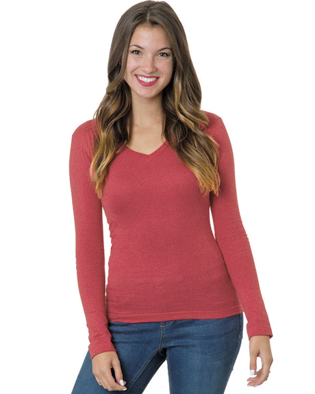 Bayside Junior's 4.2 oz., Fine Jersey Long-Sleeve V-Neck T-Shirt Bayside