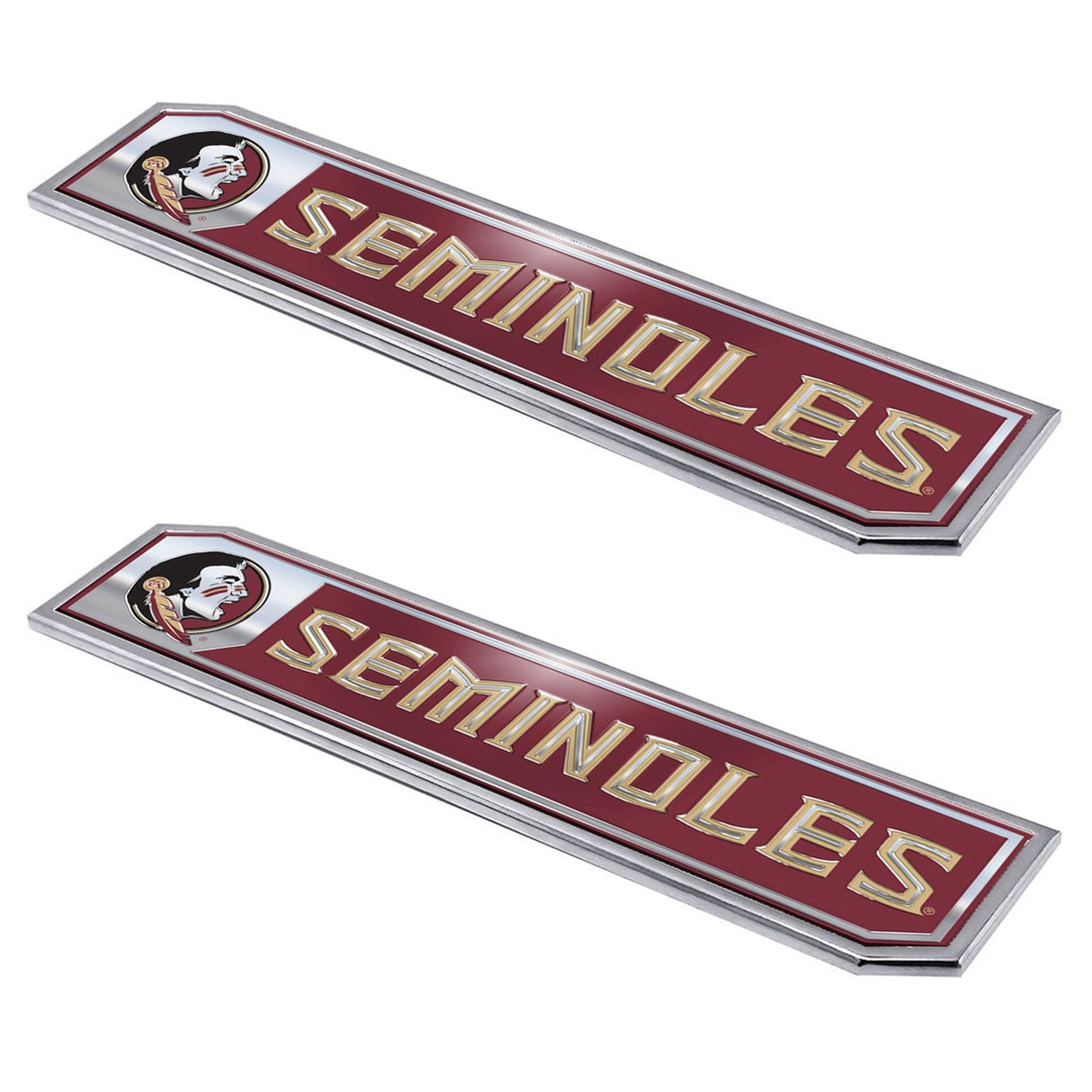 Fanmats Florida State Seminoles 2 Piece Heavy Duty Aluminum Embossed Truck Emblem Set Fan Gear NCAA Florida State Seminoles