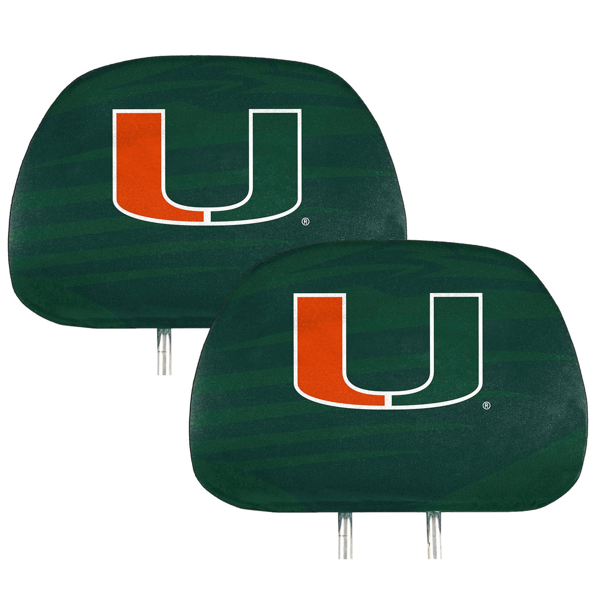 Fanmats Miami Hurricanes Printed Head Rest Cover Set - 2 Pieces Fan Gear NCAA Miami Hurricanes