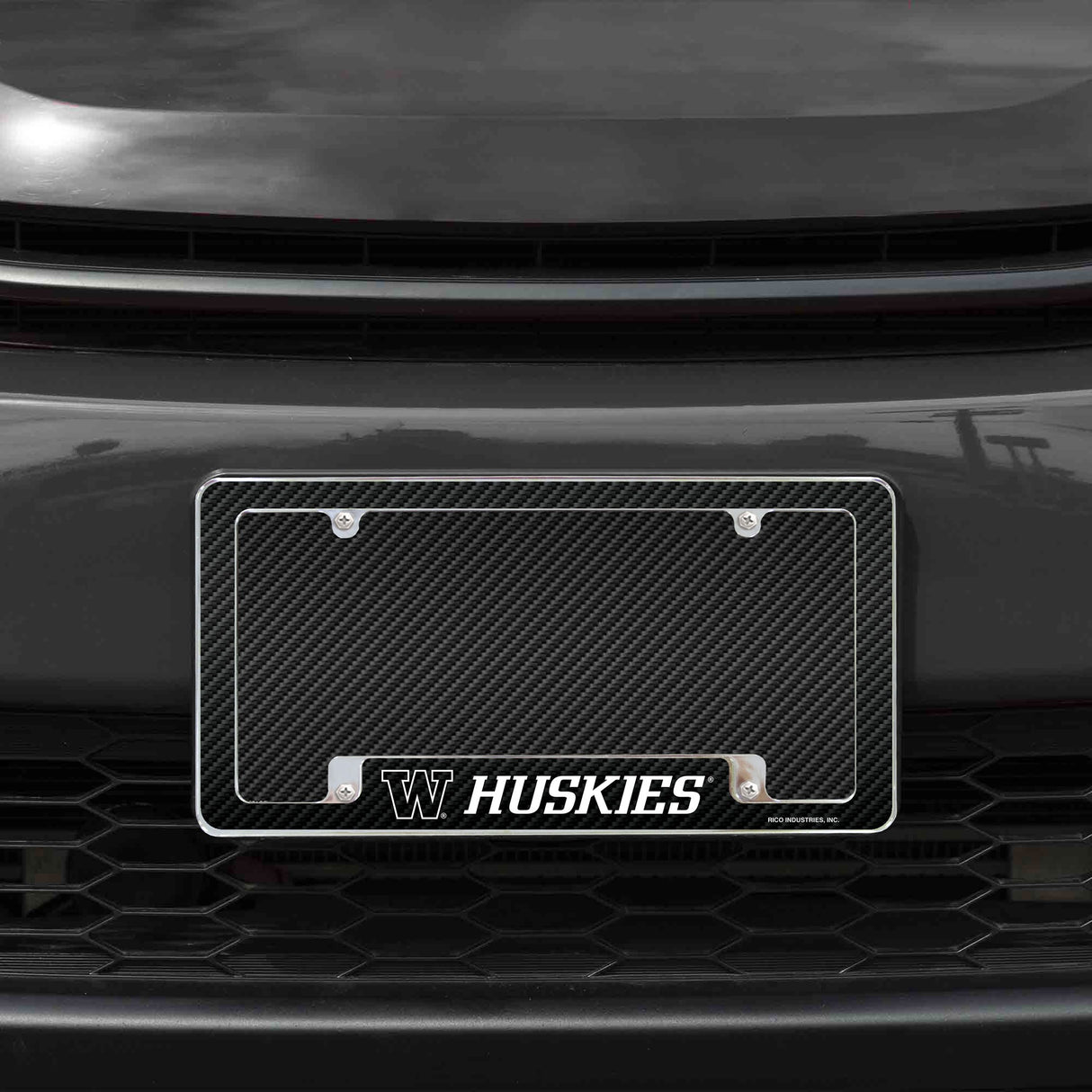 Rico Industries NCAA Washington Huskies Carbon Fiber 12" x 6" Chrome License Plate Frame-1