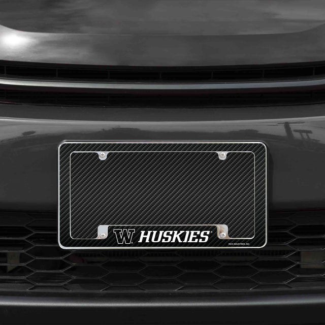 Rico Industries NCAA Washington Huskies Carbon Fiber 12" x 6" Chrome License Plate Frame-1