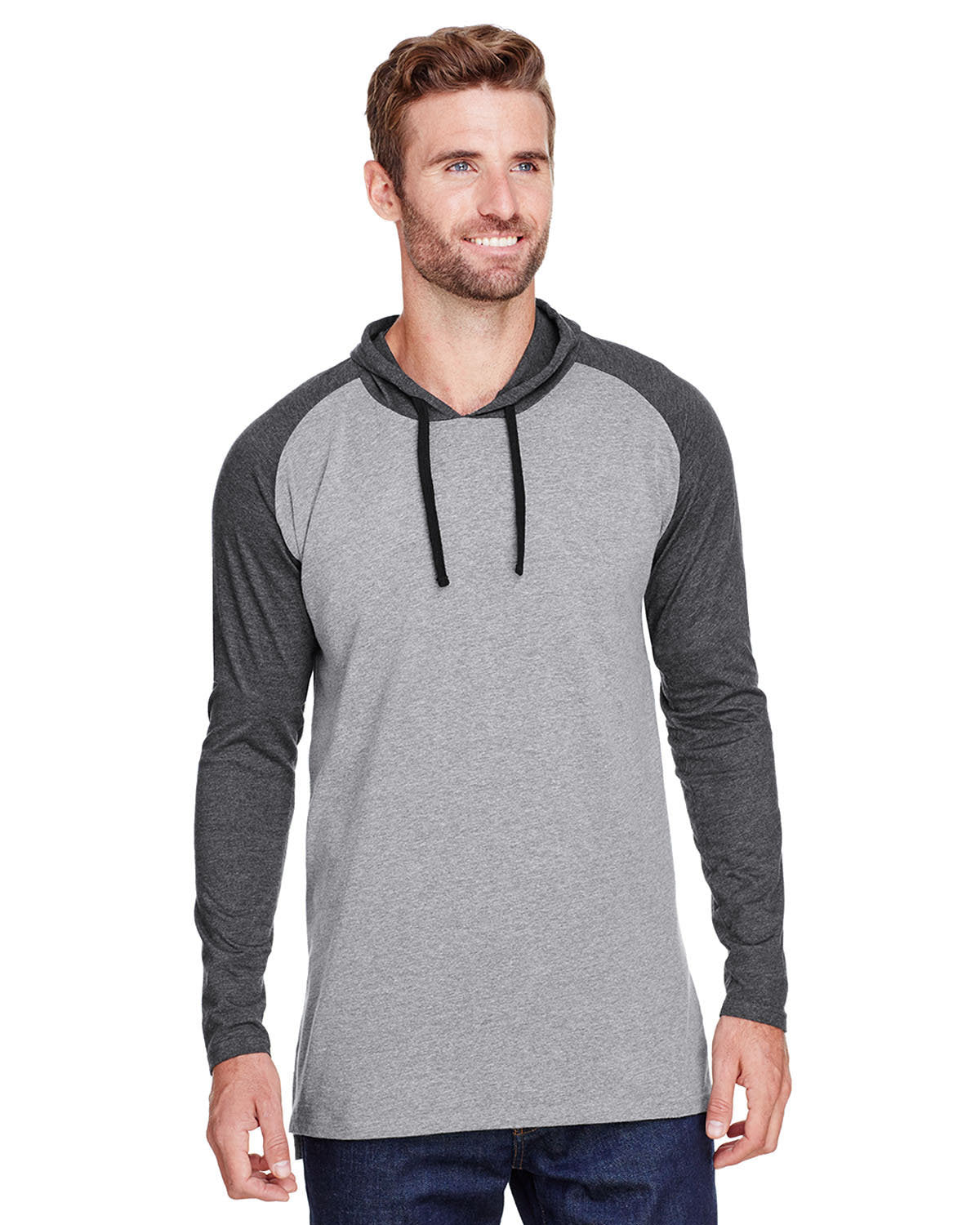 LAT Men's Fine Jersey Hooded Long Sleeve Raglan T-Shirt LAT