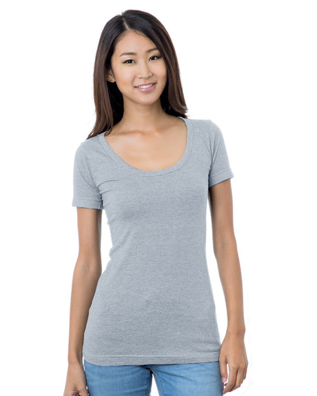 Bayside Junior's 4.2 oz., Fine Jersey Wide Scoop Neck T-Shirt Bayside