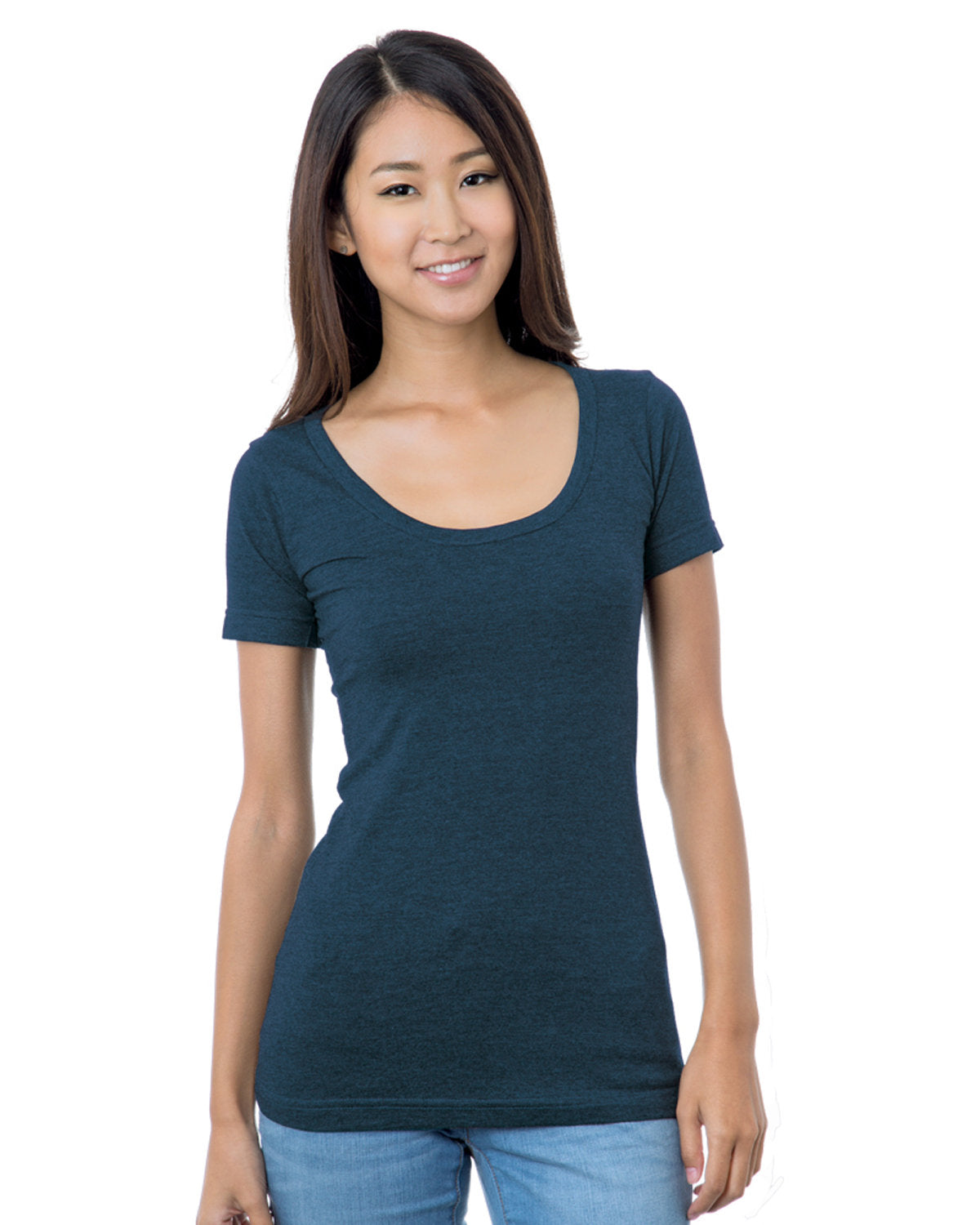 Bayside Junior's 4.2 oz., Fine Jersey Wide Scoop Neck T-Shirt Bayside