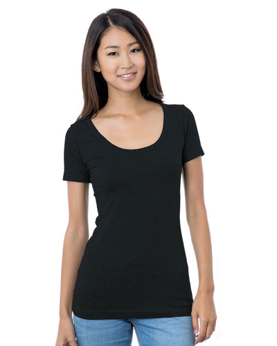 Bayside Junior's 4.2 oz., Fine Jersey Wide Scoop Neck T-Shirt