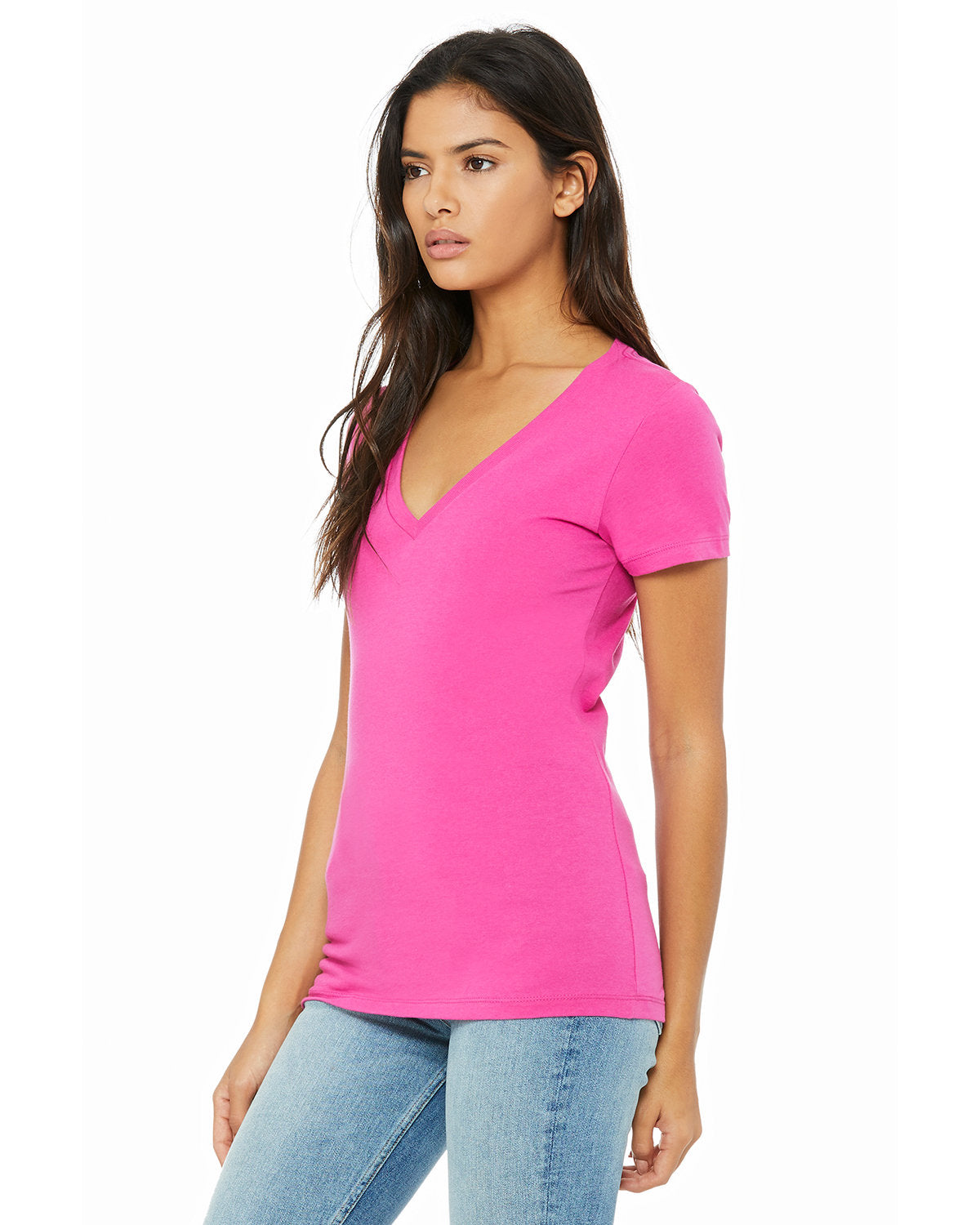 BELLA + CANVAS Ladies' Jersey Short-Sleeve Deep V-Neck T-Shirt Womens Apparel Shirts & Tops