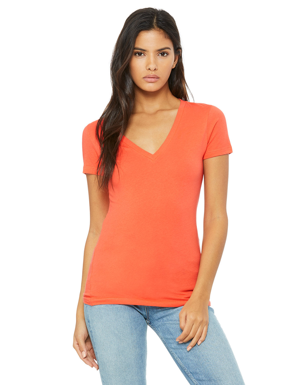 BELLA + CANVAS Ladies' Jersey Short-Sleeve Deep V-Neck T-Shirt Womens Apparel Shirts & Tops