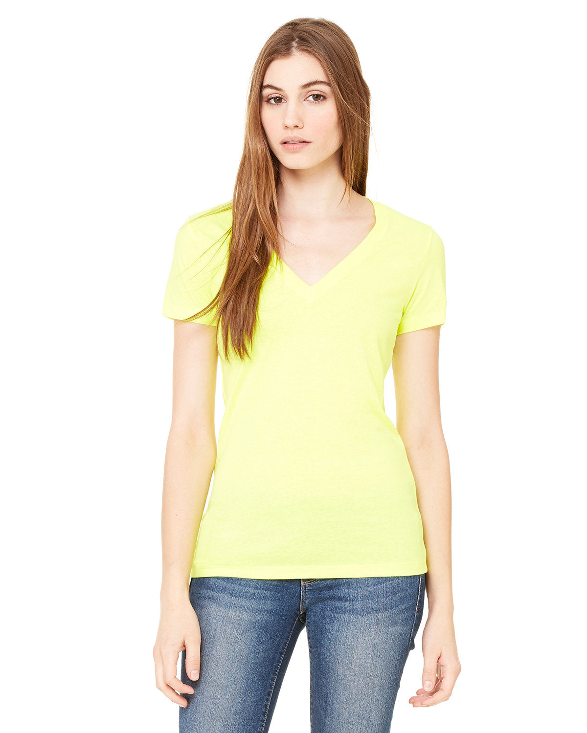 BELLA + CANVAS Ladies' Jersey Short-Sleeve Deep V-Neck T-Shirt Womens Apparel Shirts & Tops