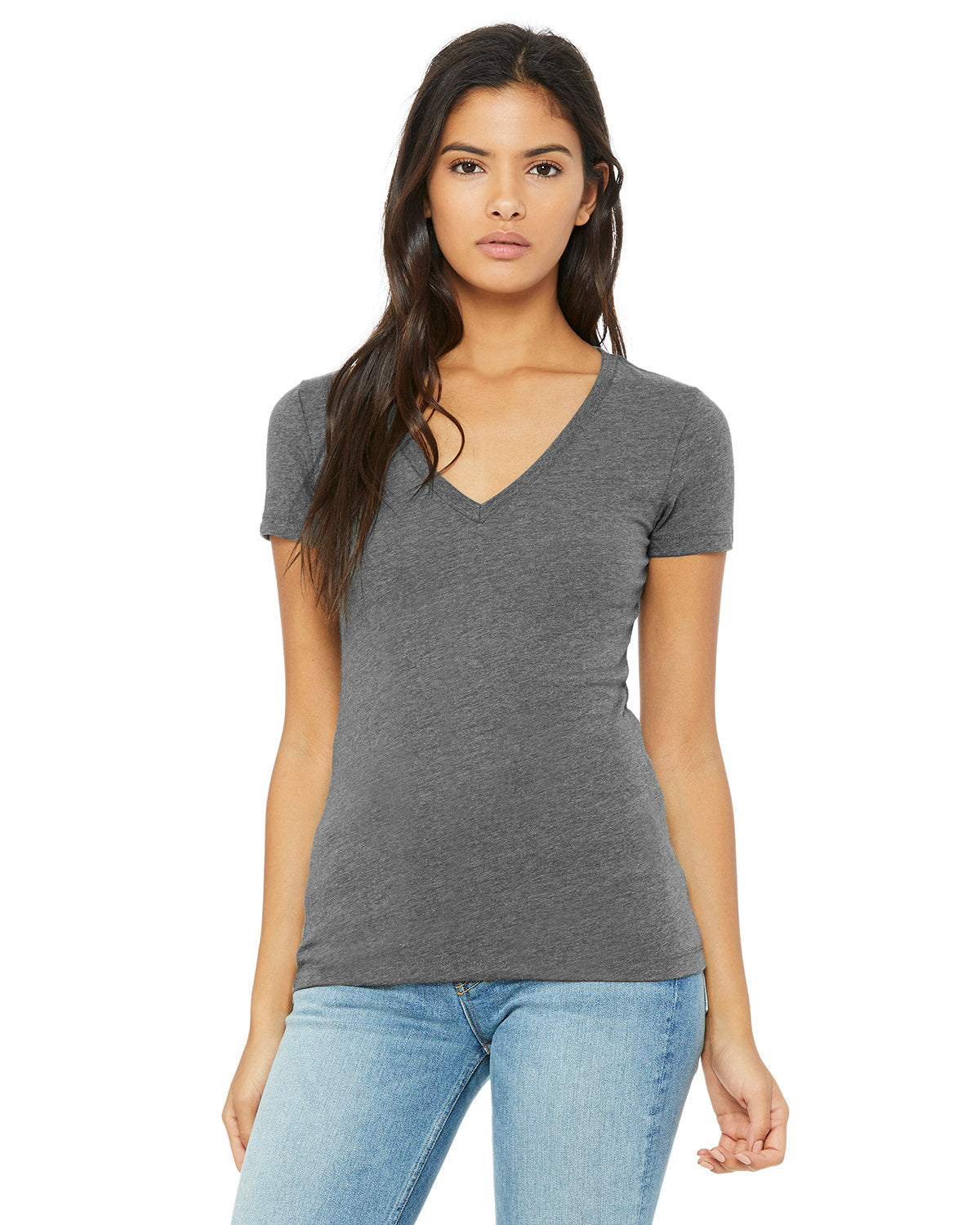 BELLA + CANVAS Ladies' Jersey Short-Sleeve Deep V-Neck T-Shirt Womens Apparel Shirts & Tops