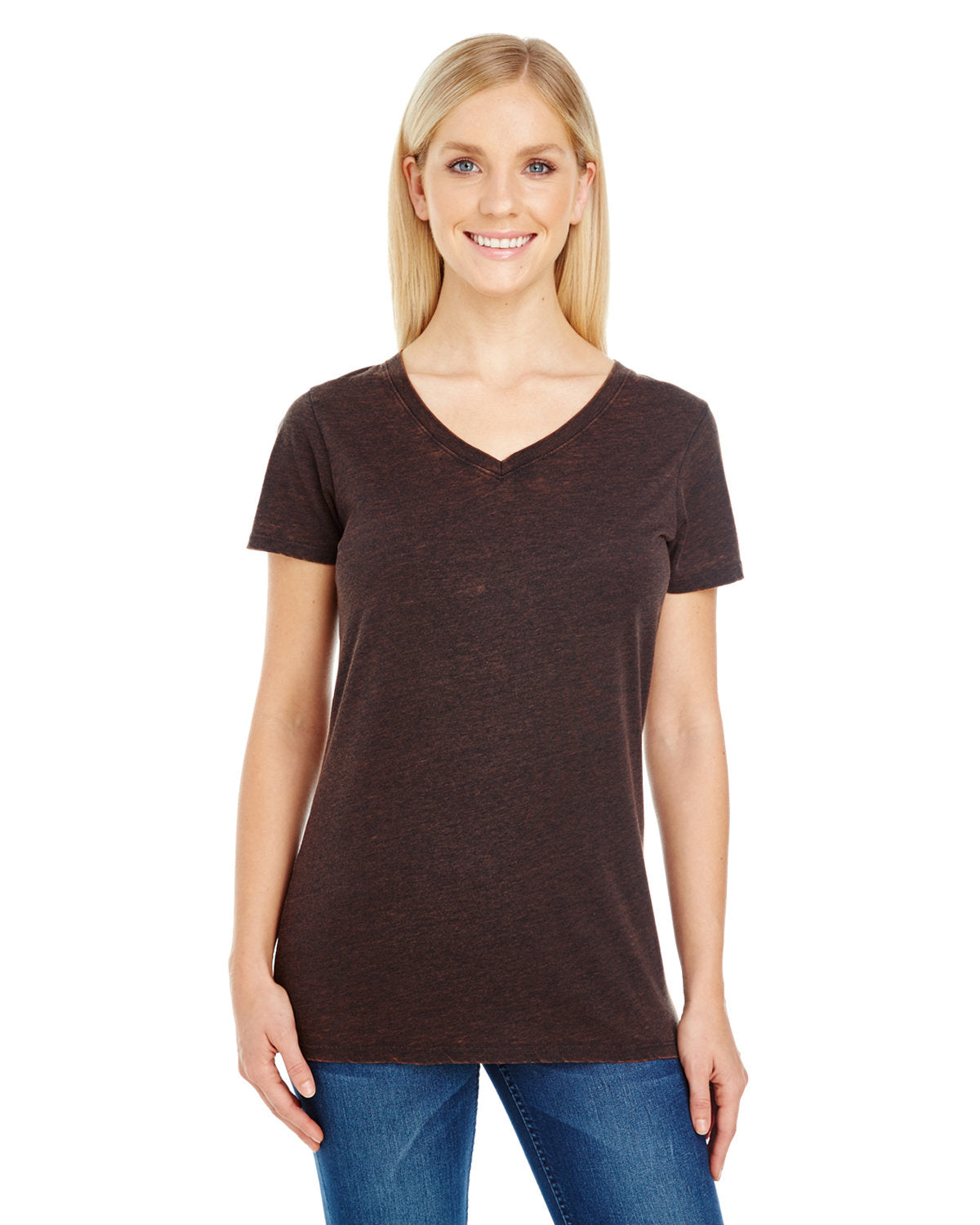 Threadfast Apparel Ladies' Cross Dye Short-Sleeve V-Neck T-Shirt Threadfast Apparel