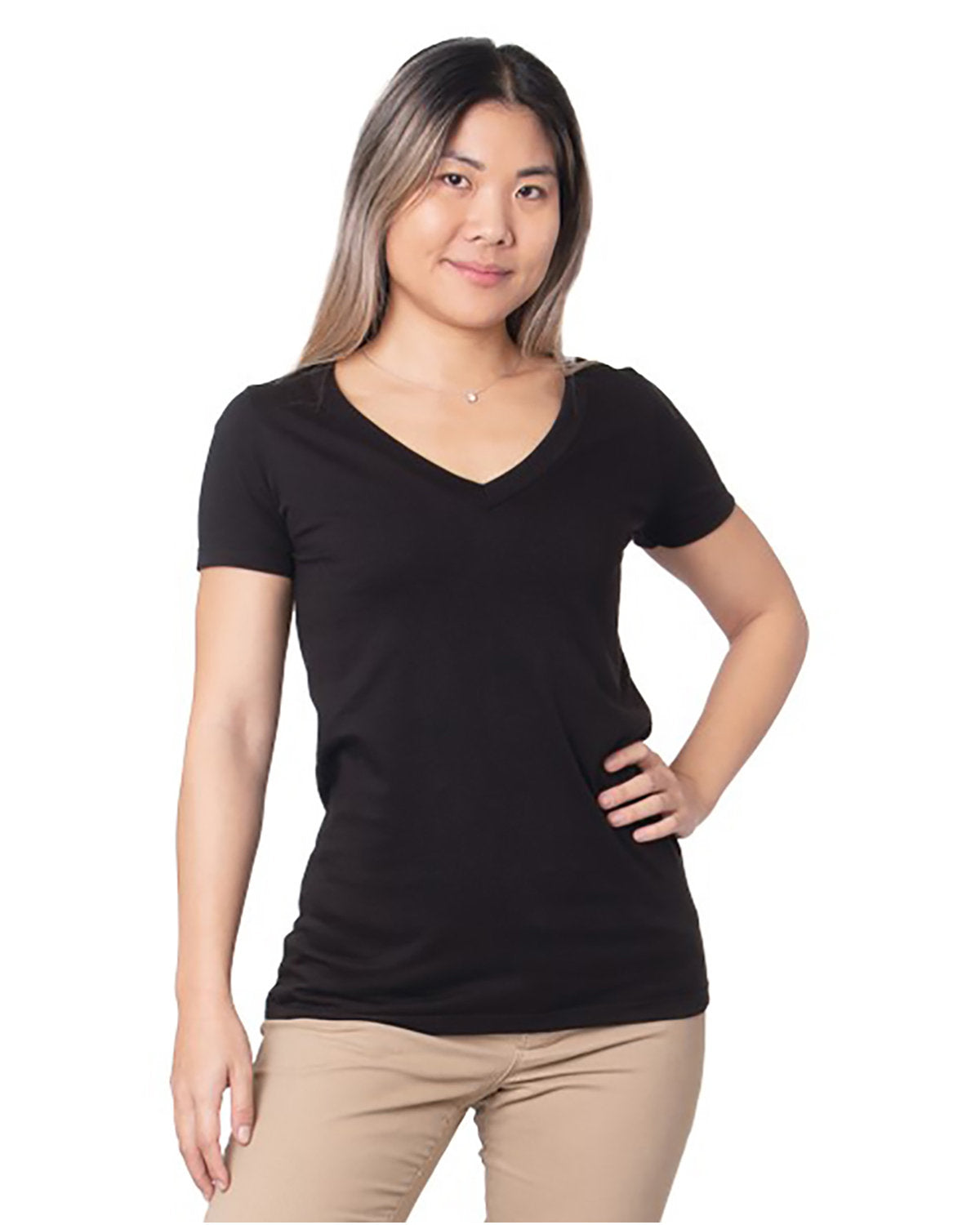 Bayside Ladies' Fine Jersey V-Neck T-Shirt Bayside