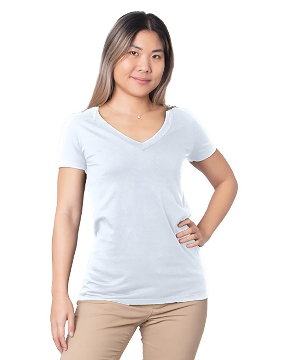 Bayside Ladies' Fine Jersey V-Neck T-Shirt Bayside