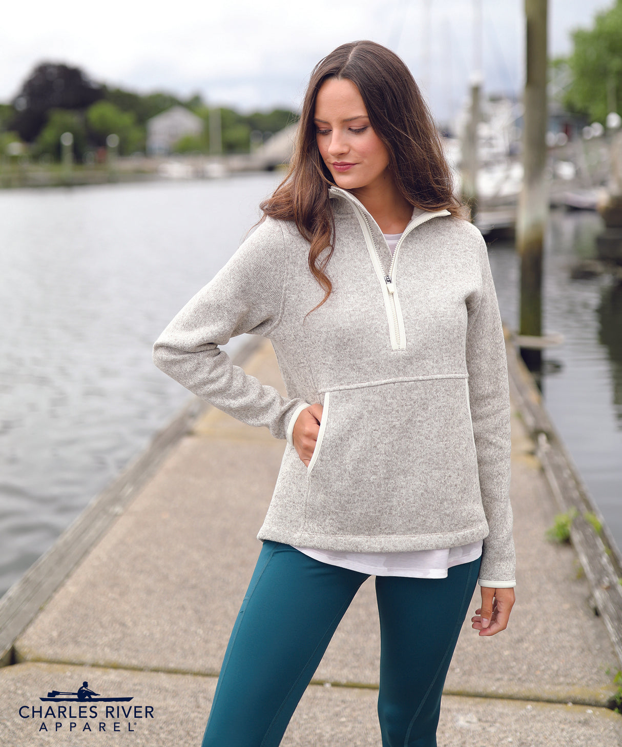 Charles River Women's Heathered Fleece Quarter Zip Hoodie Charles River