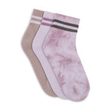 Lemon Women's 3 Pack 1/2 Terry Cotton Tie Dye With Stripe Quarter Crew Sock Lemon