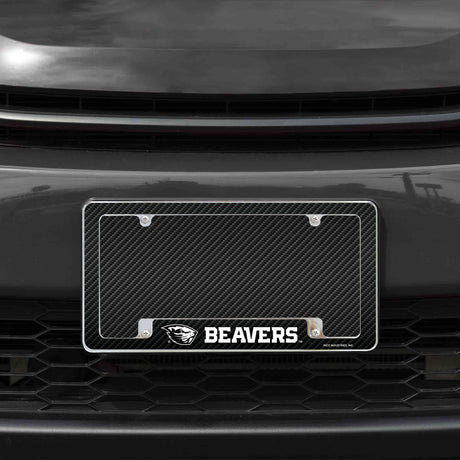 Rico Industries NCAA Oregon State Beavers Carbon Fiber 12" x 6" Chrome License Plate Frame-1