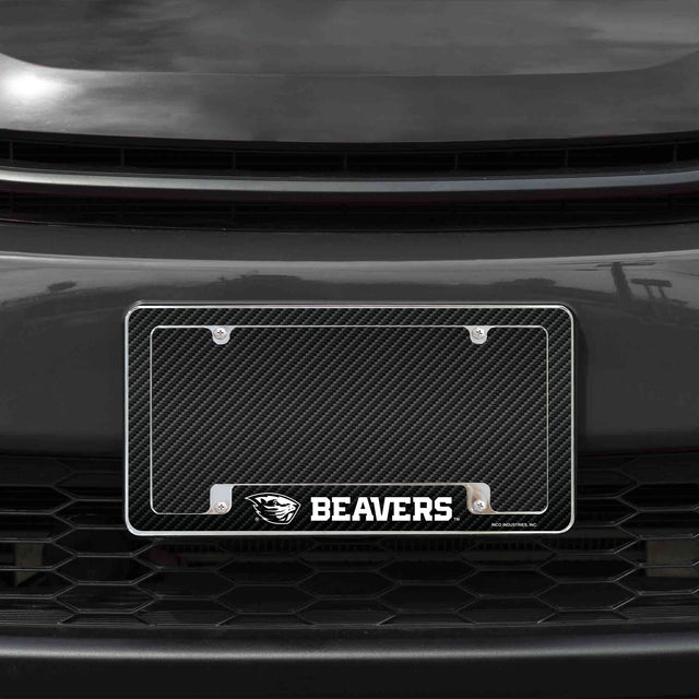 Rico Industries NCAA Oregon State Beavers Carbon Fiber 12" x 6" Chrome License Plate Frame-1