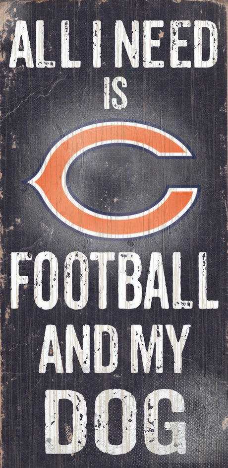 Fan Creations Chicago Bears Football and Dog Wood Sign 6"x12" Fan Gear NFL Chicago Bears