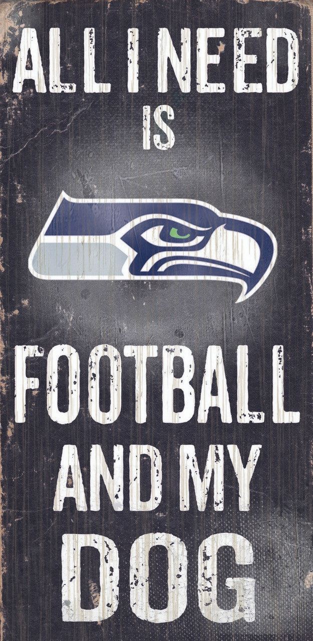 Fan Creations Seattle Seahawks Football and Dog Wood Sign 6"x12" Fan Gear NFL Seattle Seahawks