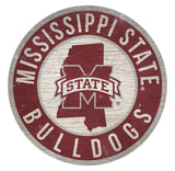 Fan Creations Mississippi State Bulldogs 12 Inch Round State Design Wood Sign Fan Gear NCAA Mississippi State Bulldogs