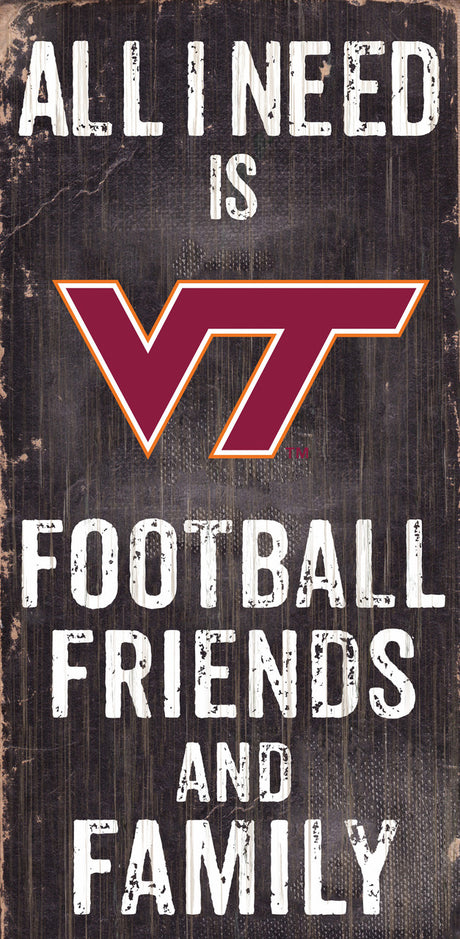 Fan Creations Virginia Tech Hokies Black Football Friends and Family Wood Sign 6x12 Fan Gear NCAA Virginia Tech Hokies