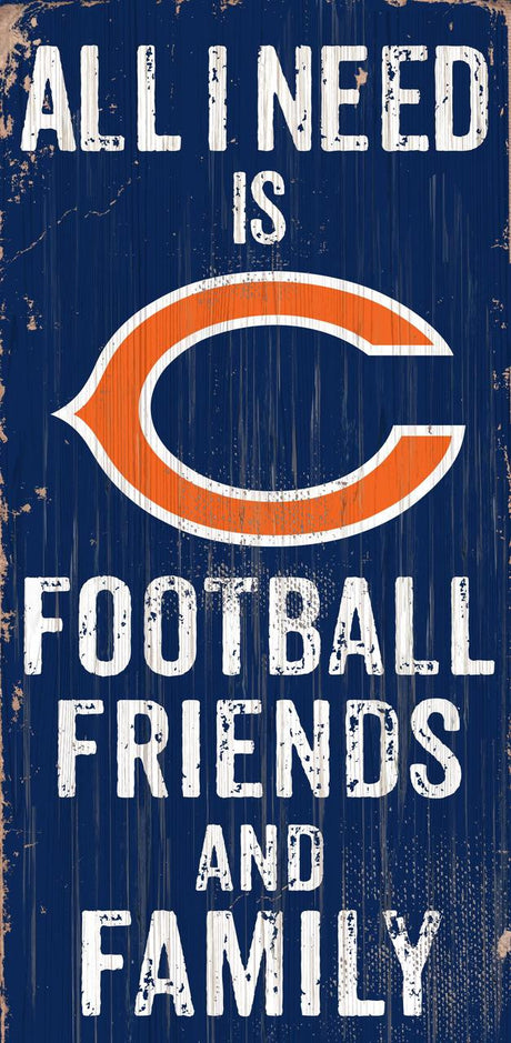 Fan Creations Chicago Bears Football Friends and Family Wood Sign 6x12 Fan Gear NFL Chicago Bears