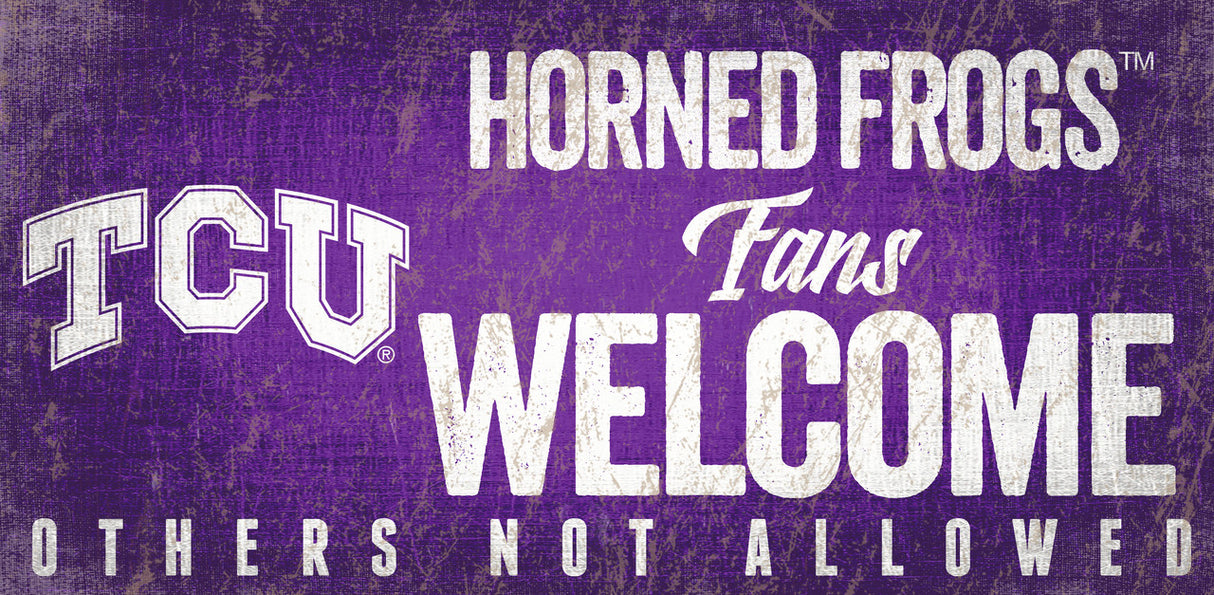 Fan Creations TCU Horned Frogs Fans Welcome Wood Sign 12x6 Fan Gear NCAA TCU Horned Frogs