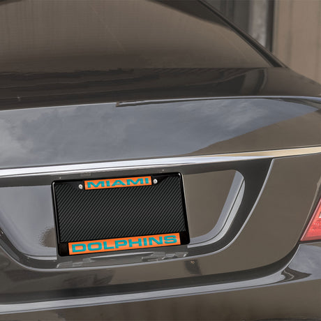 NFL Miami Dolphins Laser Cut Black Chrome License Plate Frame Fan Gear NFL Miami Dolphins