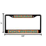 NFL Miami Dolphins Laser Cut Black Chrome License Plate Frame Fan Gear NFL Miami Dolphins